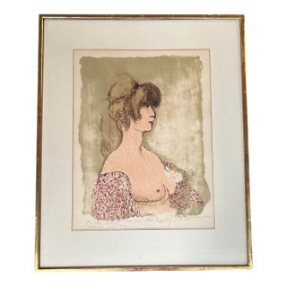 1950’s French Female Nude Portrait Original Lithograph by Alexander Dobkin For Sale