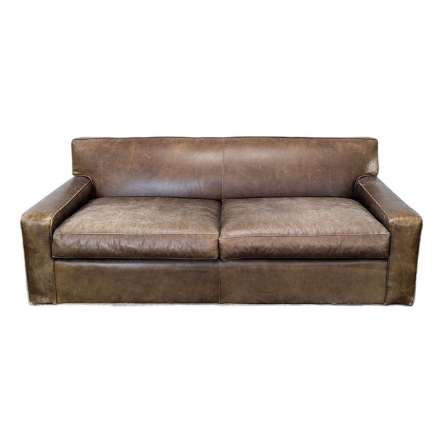 Mitchell Gold 3-Seat Brown Leather Sofa For Sale