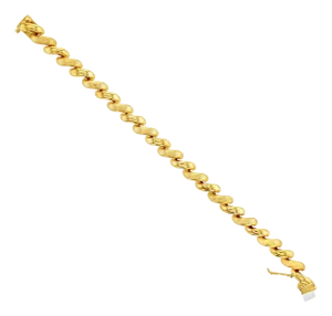 7.35MM San Marco Gold Link Chain Bracelet with Mixed Finish 14k Yellow Gold