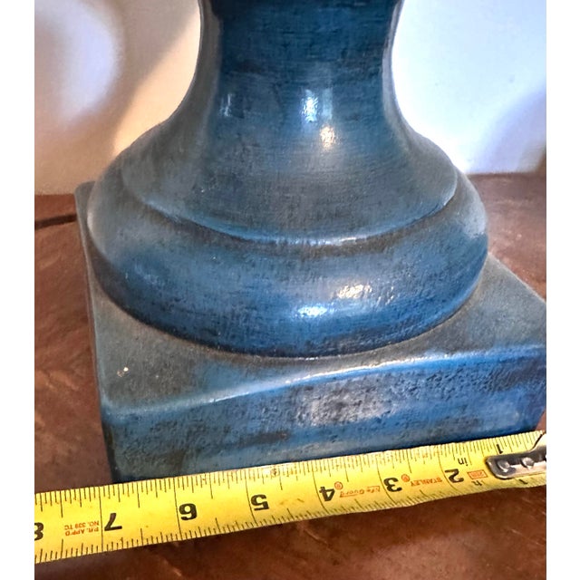 Pair of Mid 20th Century Two-Tone Blue Ceramic Swirl Statement Table Lamps For Sale - Image 10 of 12