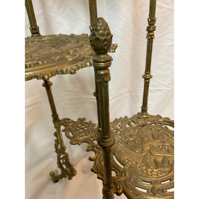 Hollywood Regency Early 20th Century Brass Three Tier Side Table With Bird Design For Sale - Image 3 of 6