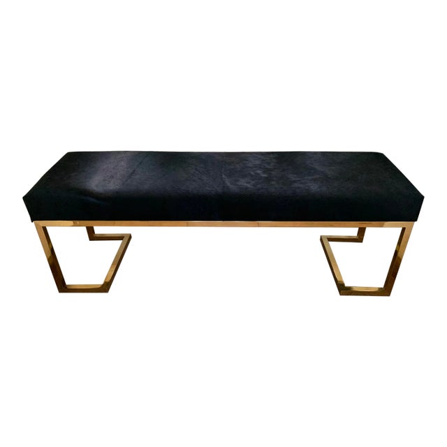 Vintage Tubular Brass Bench With Cowhide Seat For Sale