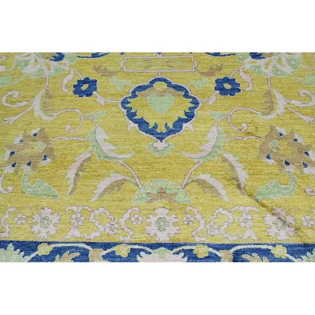 Handwoven Yellow/Blue Traditional Indian Agra Area Rug 12'4" X 15'4" For Sale In Dallas - Image 6 of 10