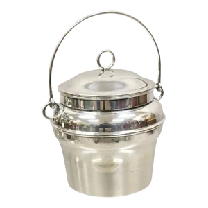 Vintage Fisher K308 Modern Silver Plated Lidded Ice Bucket With Glass Liner