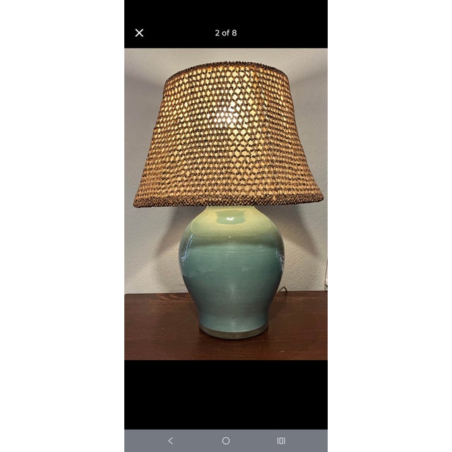 This large 42 "diameter vintage Curry & Company ceramic table lamp features a rounded, single-gourd base in a vibrant...