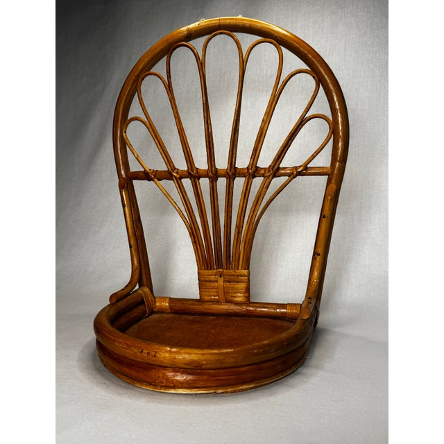 Contemporary Vintage Coastal Boho Chic Arched Bamboo & Rattan Wood Wall Shelf For Sale - Image 3 of 10