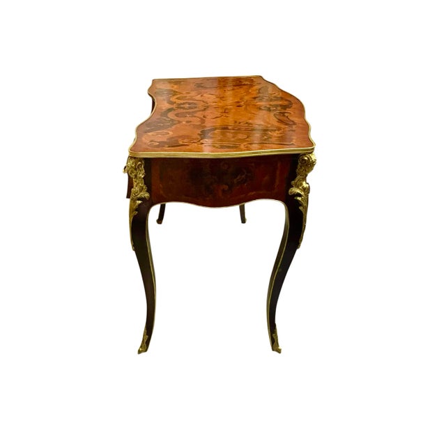 Early 20th Century Desk French Style Floral Design Writing Table Kidney Shape Antique Classic Decor For Sale - Image 4 of 9