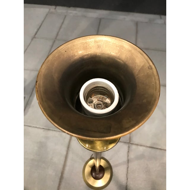 Danish Modern Walnut & Brass Torchiere Floor Lamp Manner of Gerald Thurston for Lightolier For Sale - Image 9 of 13