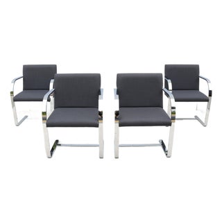 Ludwig Mies Van Der Rohe Brno Flat Bar Chairs in Gray Wool by Gordon - Set of 4 For Sale