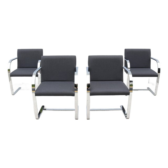 Ludwig Mies Van Der Rohe Brno Flat Bar Chairs in Gray Wool by Gordon - Set of 4 For Sale