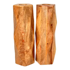 Large Vintage Organic Modern Wooden Geometric Vases - a Pair