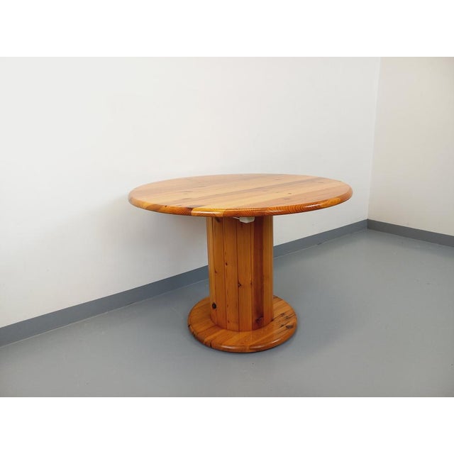 Vintage Scandinavian Round Pine Dining Table with Extensions, 1970s For Sale - Image 16 of 18