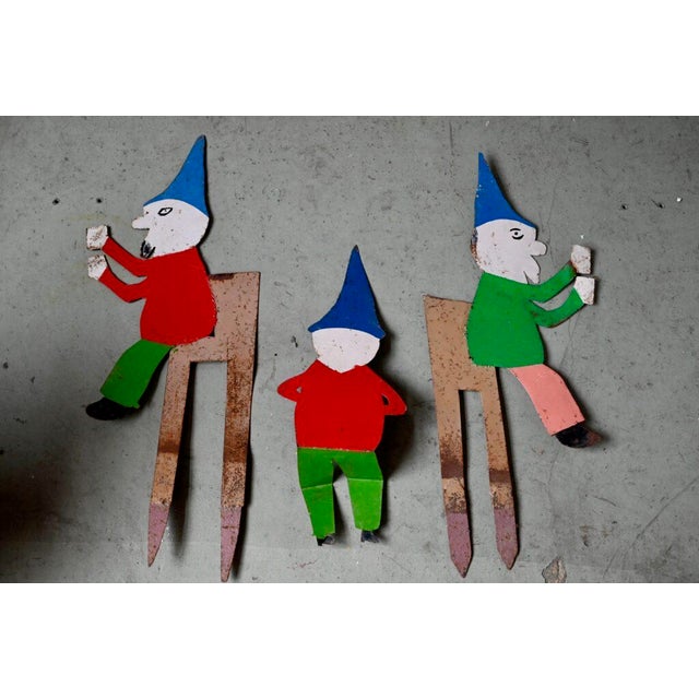 Metal Bohemian Painted Metal Garden Gnomes, Set of 3 For Sale - Image 7 of 8