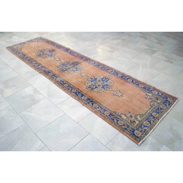 Hand-Knotted Turkish Runner Rug Faded Colors Low Pile - 2'12″ X 10'10″ For Sale - Image 6 of 13