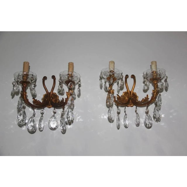 White Mid-Century Italian Bronze & Crystal Sconces, 1950s, Set of 2 For Sale - Image 8 of 10