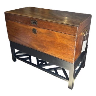Mid 19th Century Victorian Camphorwood Trunk on Stand For Sale