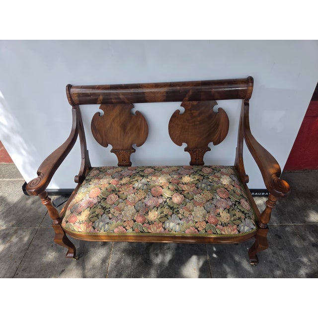 A beautiful Bench Parlor Settee or Loveseat. New fabric and in great condition. Springs and padding are perfect. Empire...