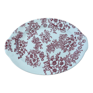 Vintage Taylor Smith Taylor Red Chintz Floral Oval Platter Transferware
