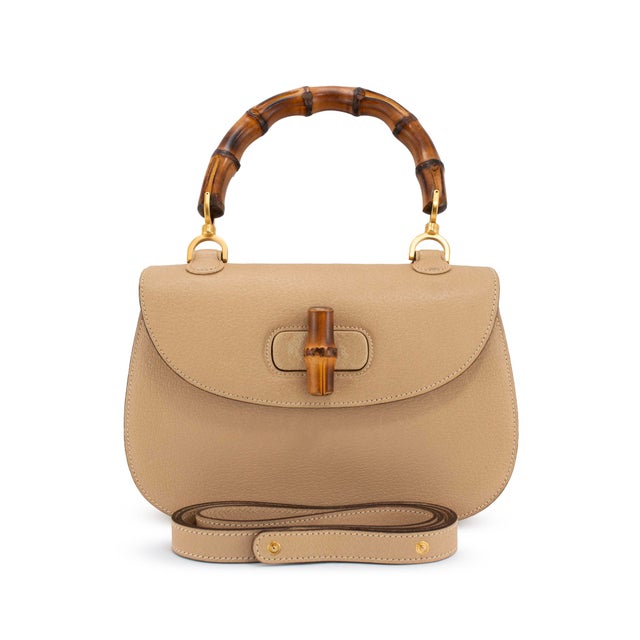 Gucci Bamboo 1947 Vintage Beige Leather Turn-Lock Top Handle Shoulder Bag For Sale - Image 10 of 11