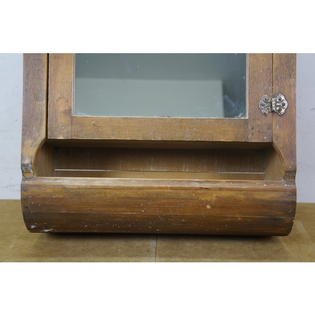 Antique Oak Mirrored Bathroom Apothecary Medicine Cabinet Cupboard 26" For Sale - Image 12 of 18