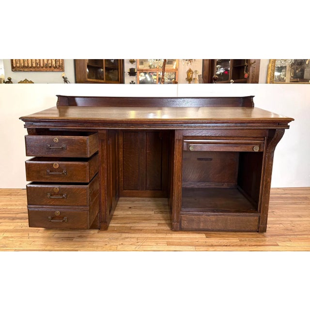 Restored Antique Quarter Sawn Oak Clerks Desk For Sale - Image 4 of 12