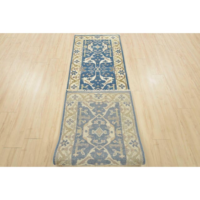 Oushak Runner 2’7” X 9’10” Blue Wool Tribal Hand-Knotted Oriental Rug For Sale - Image 12 of 13