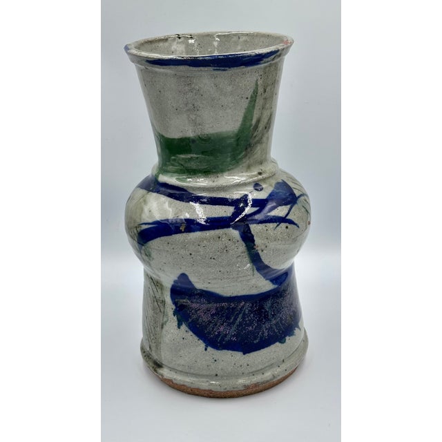 Modern Mid 20th Century Salt Glazed Stoneware Studio Art Pottery Vase Signed For Sale - Image 3 of 8