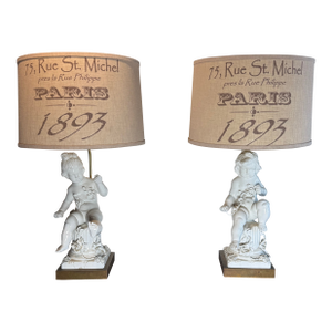 1960s Italian Blanc Du Chin Cherub Lamps - a Pair