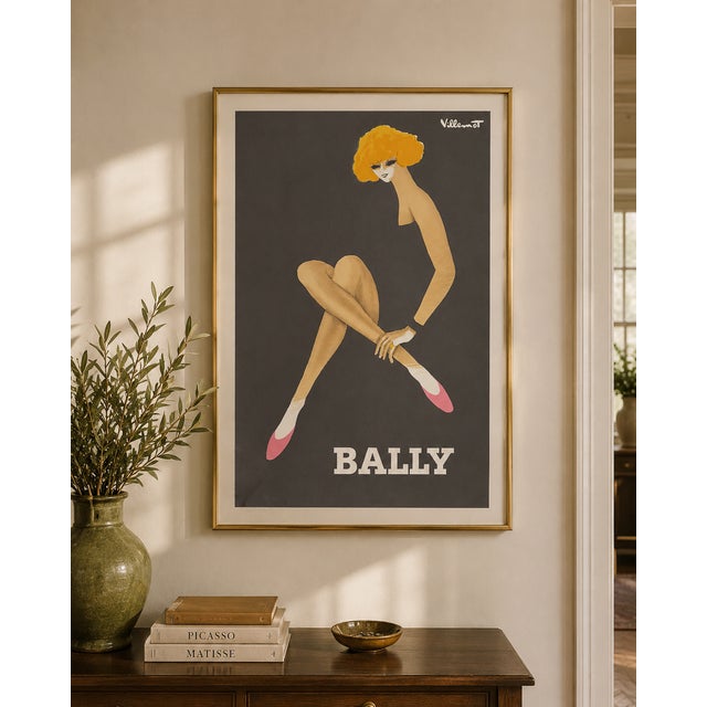 An original vintage Bally fashion advertising poster illustrated by celebrated French graphic artist Bernard Villemot...