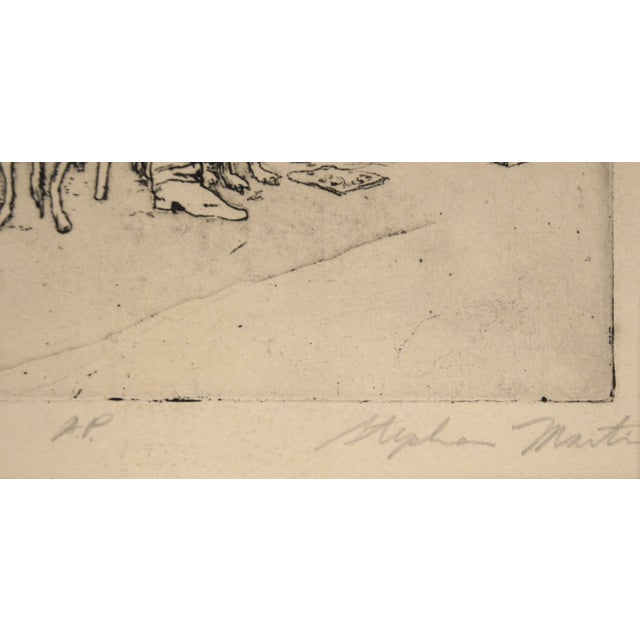 Paper 1970's Figurative Home Interior Etching, Portrait of a Couple With Dogs by Stephen Martin For Sale - Image 7 of 7