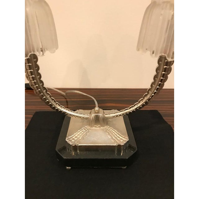 Metal French Art Deco "Waterfall" Table Lamps Signed by Sabino - a Pair For Sale - Image 7 of 11