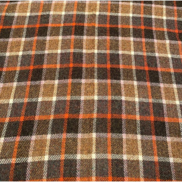 Merino Wool Throw With a Classic Brown, Tan, Orange and White Plaid Pattern - Made in England. For Sale In Dallas - Image 6 of 8