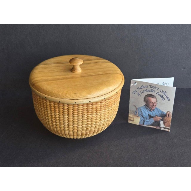 Almond Nathan Taylor Nantucket Woven Basket Jar With Ash Wood Lid For Sale - Image 8 of 15