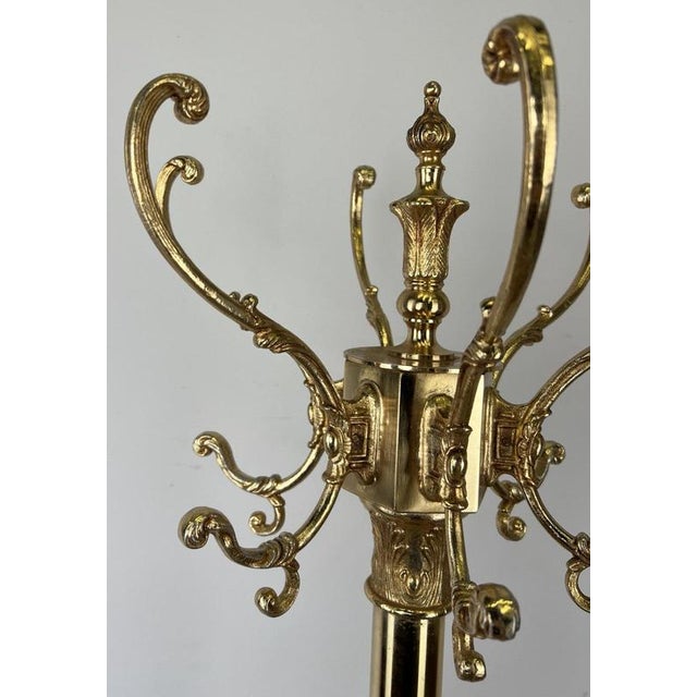 Vintage French Ornate Brass Coat Rack For Sale - Image 3 of 14