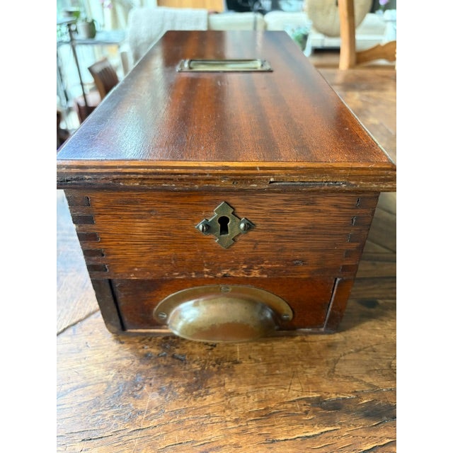 Antique Mahogany Cash Till Box With Bell For Sale - Image 6 of 10