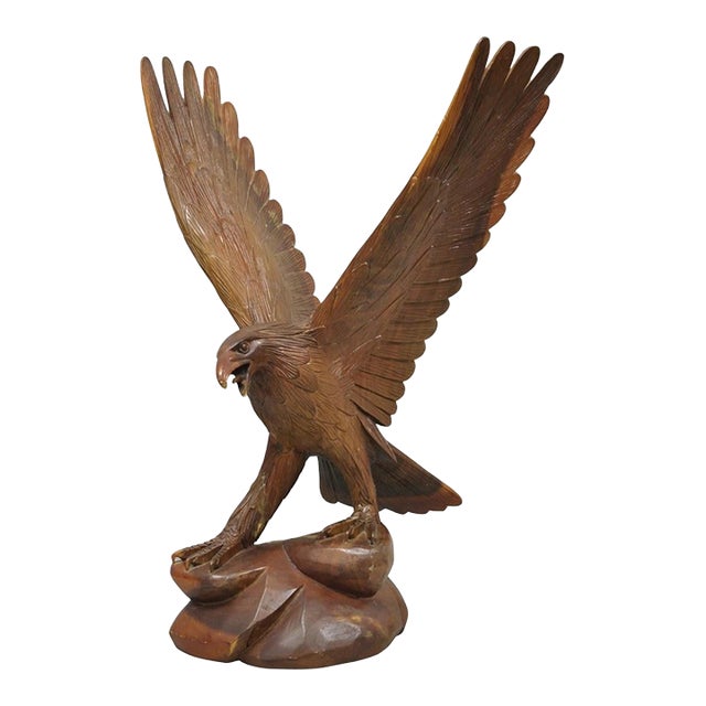 Vintage Black Forest 24" Hand Carved Wood Bald Eagle Figure Statue Sculpture For Sale