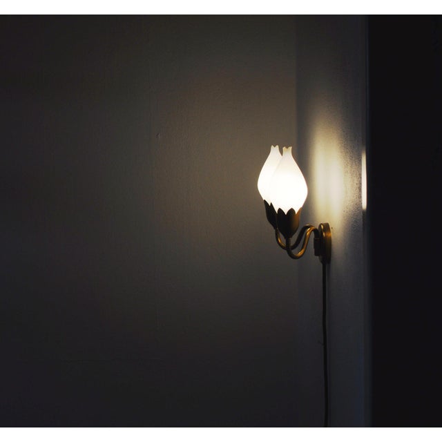 Gold 2-Arm Brass and Opaline Glass Wall Lamp from Fog & Mørup, 1950s For Sale - Image 8 of 10