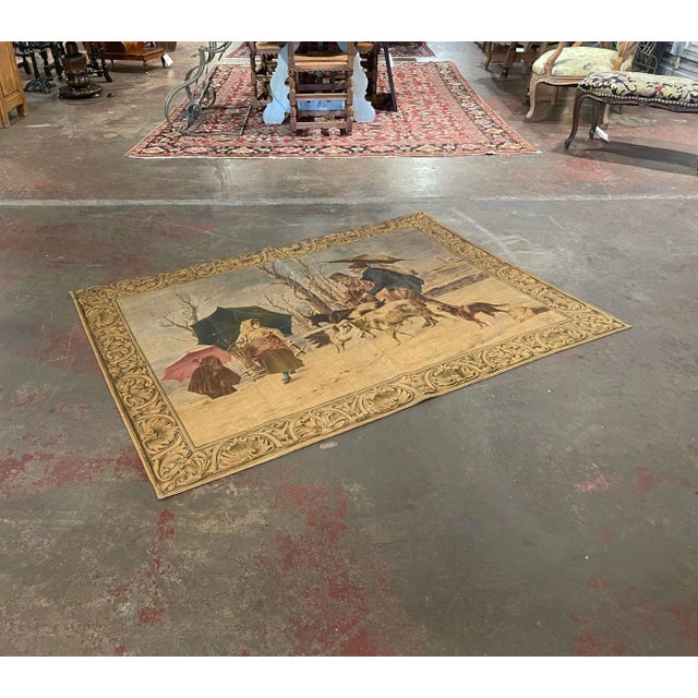 19th Century French Hand Painted Pastoral Canvas Tapestry Signed Rosetta V. For Sale - Image 10 of 13