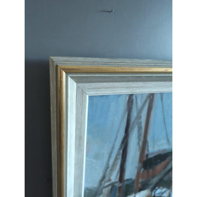 1953 Mid-Century Modern 'Harbour at Rest' Vintage Original Swedish Expressive Seascape Oil Painting, Framed For Sale - Image 6 of 11