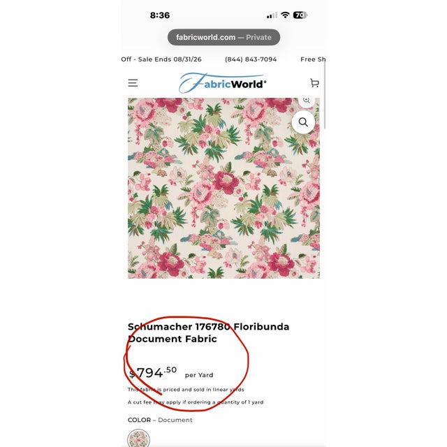 Schumacher 176780 Floribunda Document Fabric 2 Yards For Sale In Raleigh - Image 6 of 7