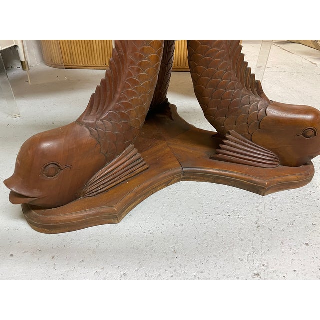 Carved Wood Koi Fish Pedestal Dining Table Chairish