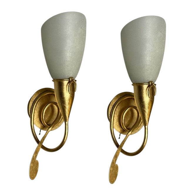 Gold Gilded Wall Sconces with Murano Glass Shades, 1980s, Set of 2 For Sale - Image 11 of 11