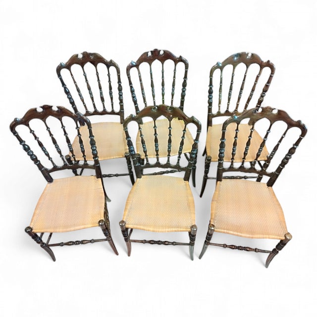 Brown Cherrywood Chiavarine Chairs attributed to Giuseppe Gaetano Descalzi, 1920s, Set of 6 For Sale - Image 8 of 18