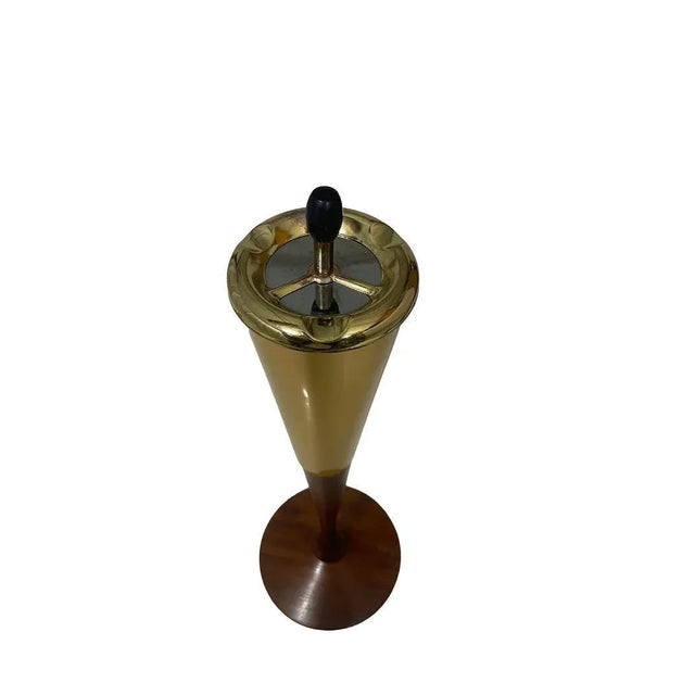 Italian floor ashtray smoking stand, 1950s An Italian standing ashtray in conical shape with round weighted base in teak....