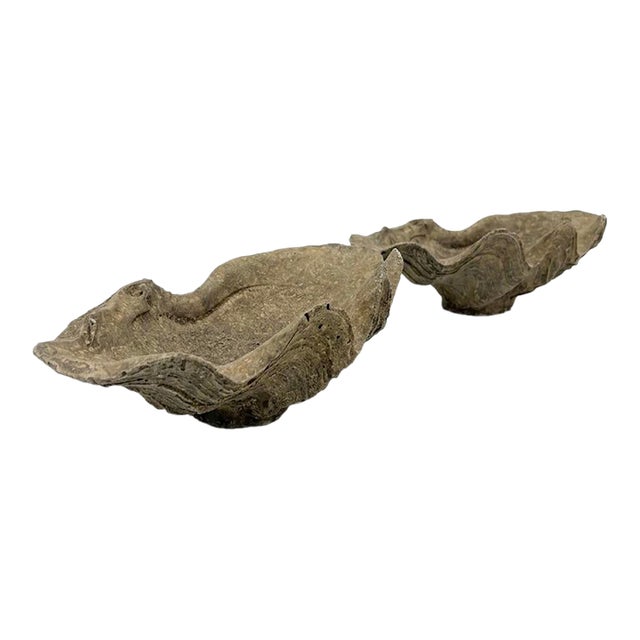 Pair of Vintage Cast Stone Faux Clam Shell Catchalls For Sale