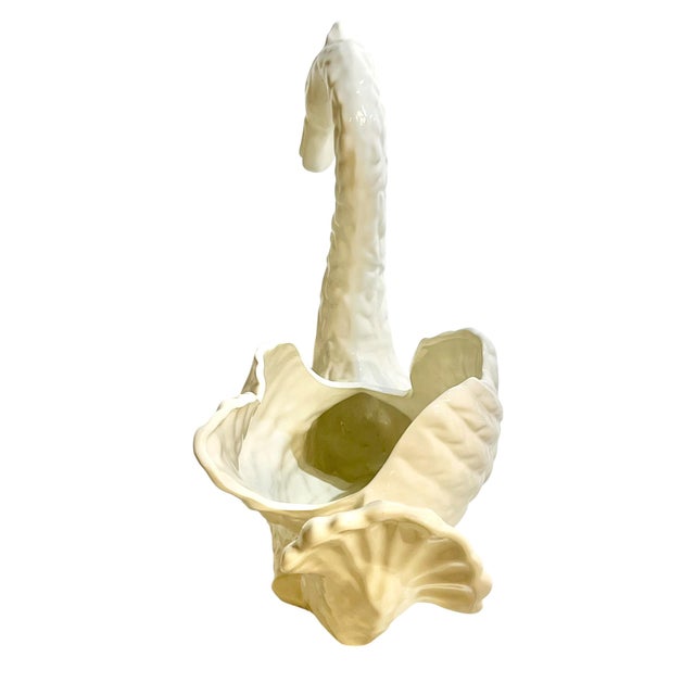 Elegant Mid 20th Century Ceramic Swan Decorative Bowl | Hollywood Regency Coastal Accent 20” Wide For Sale - Image 10 of 16