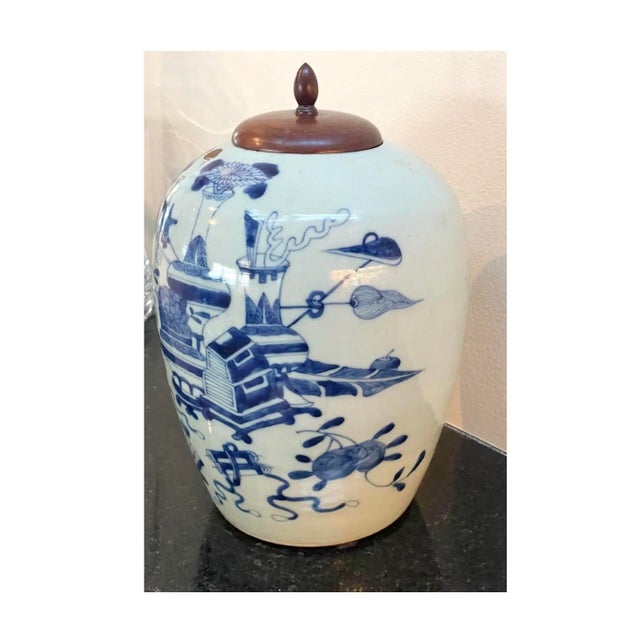 Exceptional antique Chinese blue-and-white porcelain melon jar featuring finely hand-painted scholar’s objects and...