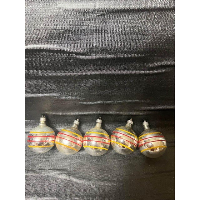 Vintage Lot of 8 Silver Striped Christmas Glass Ball Ornaments Usa For Sale - Image 10 of 10