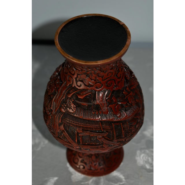 Antique Carved Chinese Figural Cinnabar Vase For Sale - Image 12 of 12