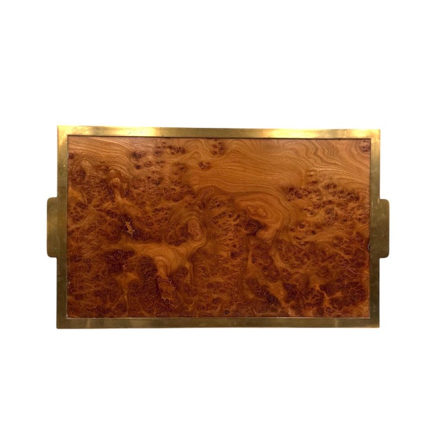Brown Hollywood Regency Great Brass and Burl Tray, Italy, 1970s For Sale - Image 8 of 9